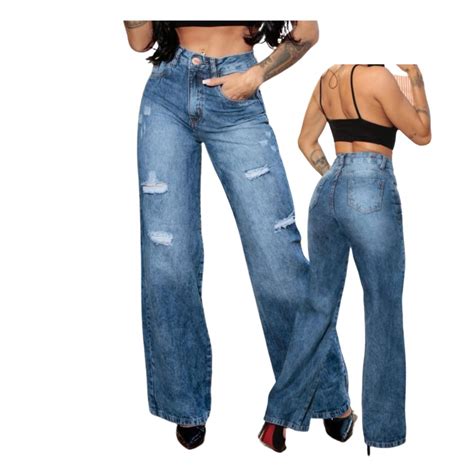 calça jeans larga feminina - percata feminina